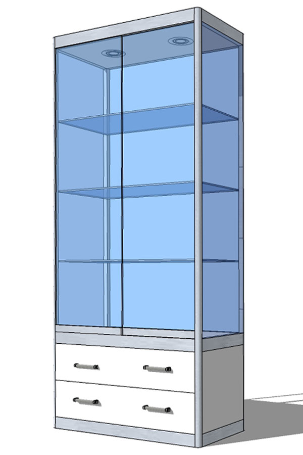 Vitrine PR-10/C met laden-onderkast 86x44x198cm