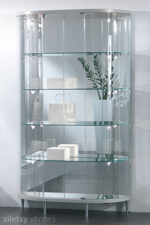 Design half-ovaal-ronde vitrinekast 112x38x190cm